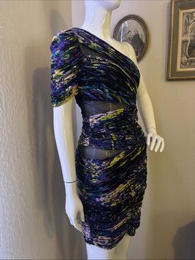 BCBGMaxAzria  Runway  One-Shoulder Ruched Dress in Purple, Blue, Yellow